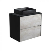 Fienza 750mm Luciana MB Black Sparkle Amato Double Draw Wall Hung Vanity - Satin Black Panels